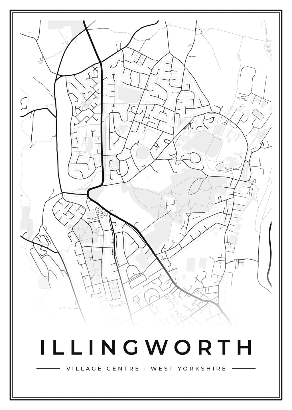 Street map poster of Illingworth village centre, West Yorkshire