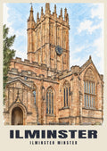 Ilminster Minster poster, Ink & Wash style