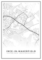 Street map poster of Ince-in-Makerfield town centre, Greater Manchester