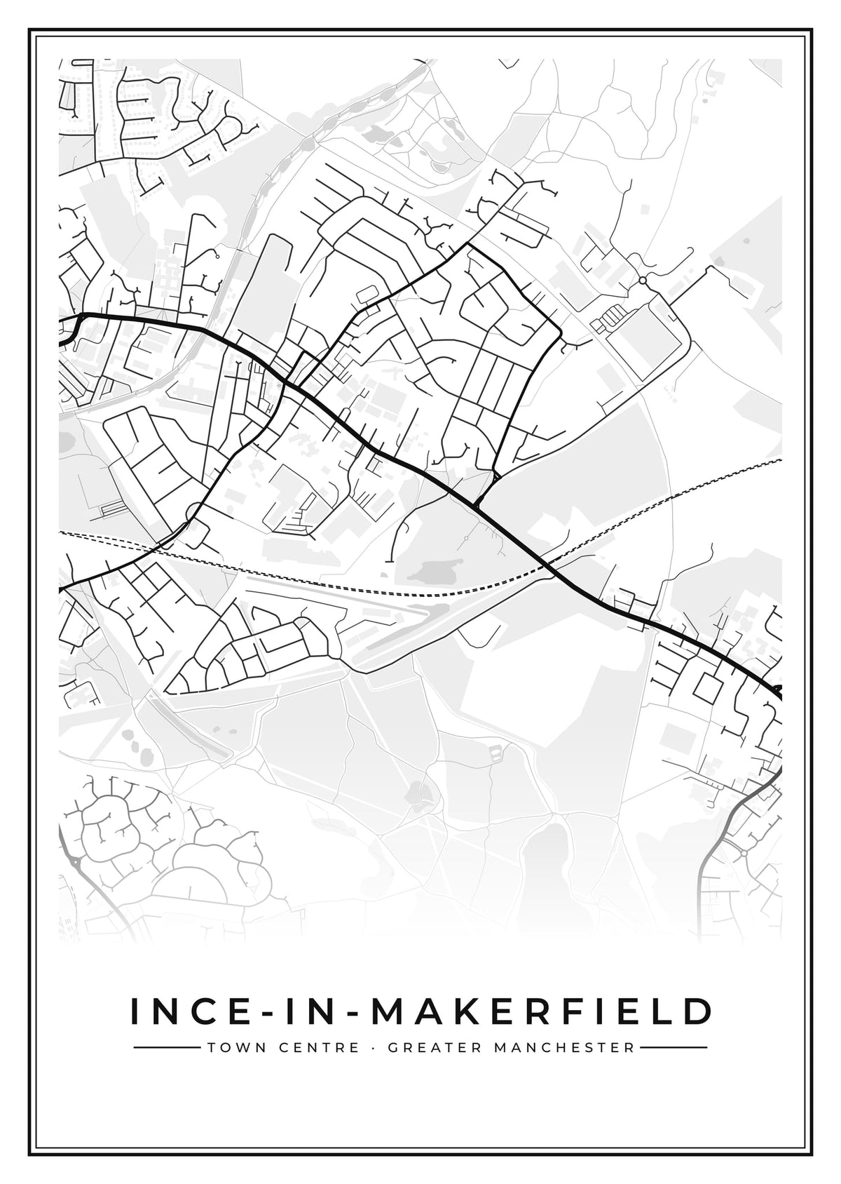 Street map poster of Ince-in-Makerfield town centre, Greater Manchester