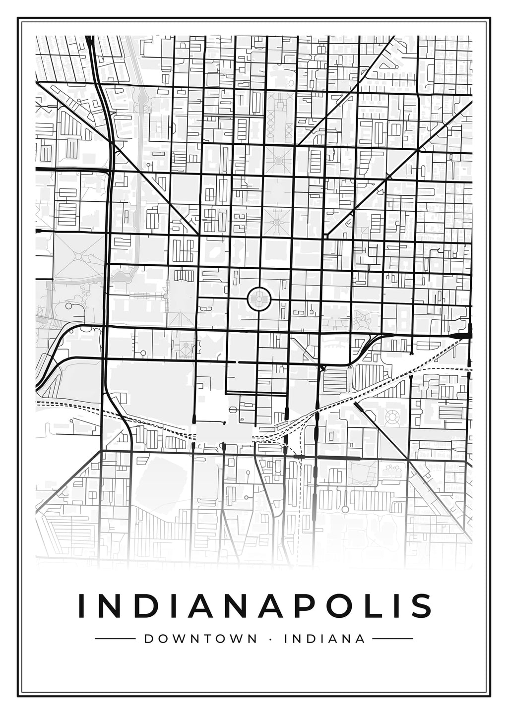 Street map poster of downtown Indianapolis, Indiana