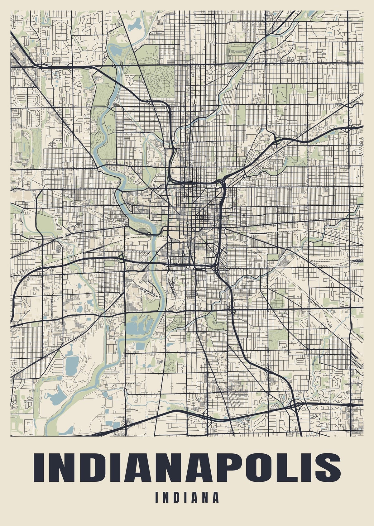Street map poster of Indianapolis, Indiana