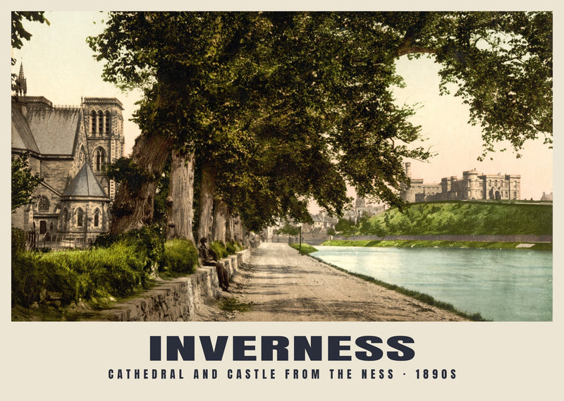 Cathedral and Castle from the Ness, Inverness, c. 1890–1900 Heritage Print