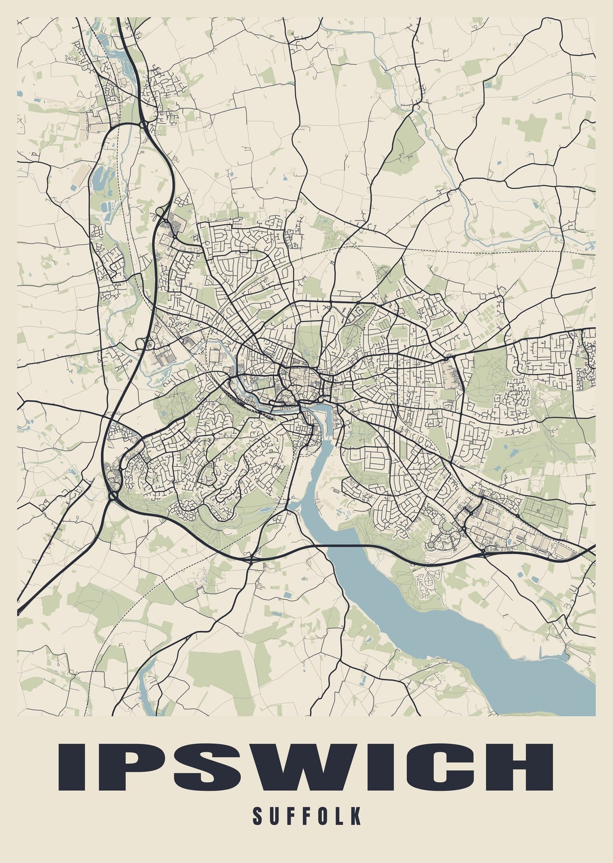 Street map poster of Ipswich, Suffolk