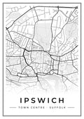 Street map poster of Ipswich town centre, Suffolk