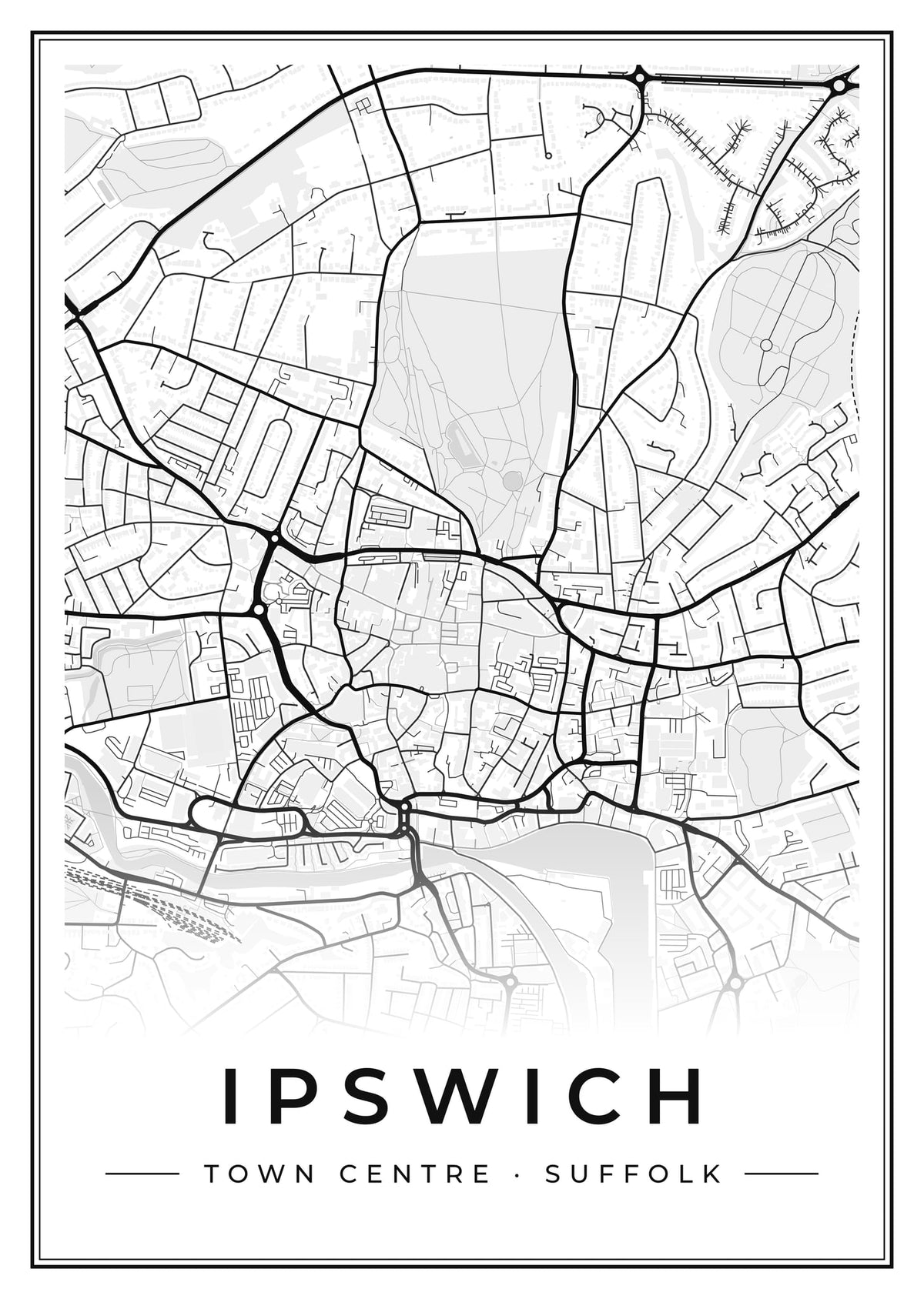 Street map poster of Ipswich town centre, Suffolk
