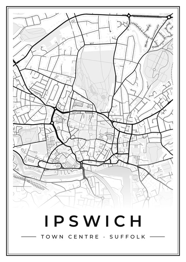 Ipswich Town Centre Street Map Poster