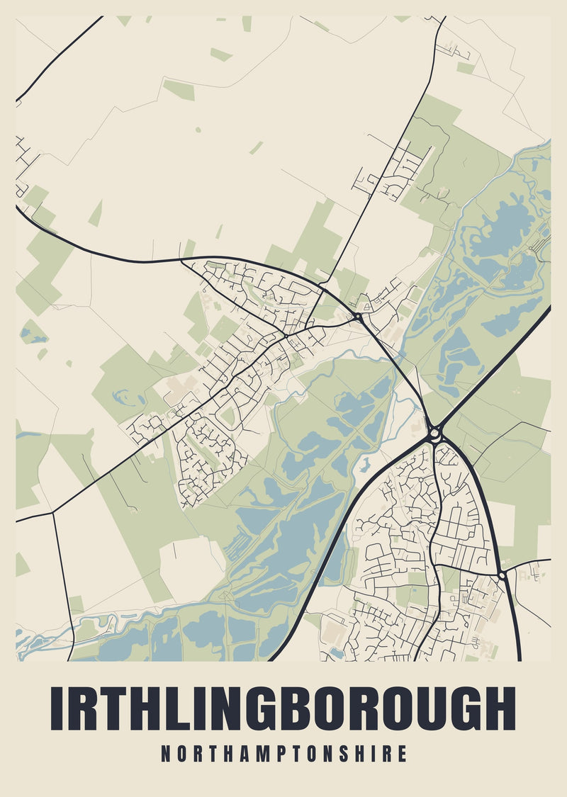 Irthlingborough Street Map Poster