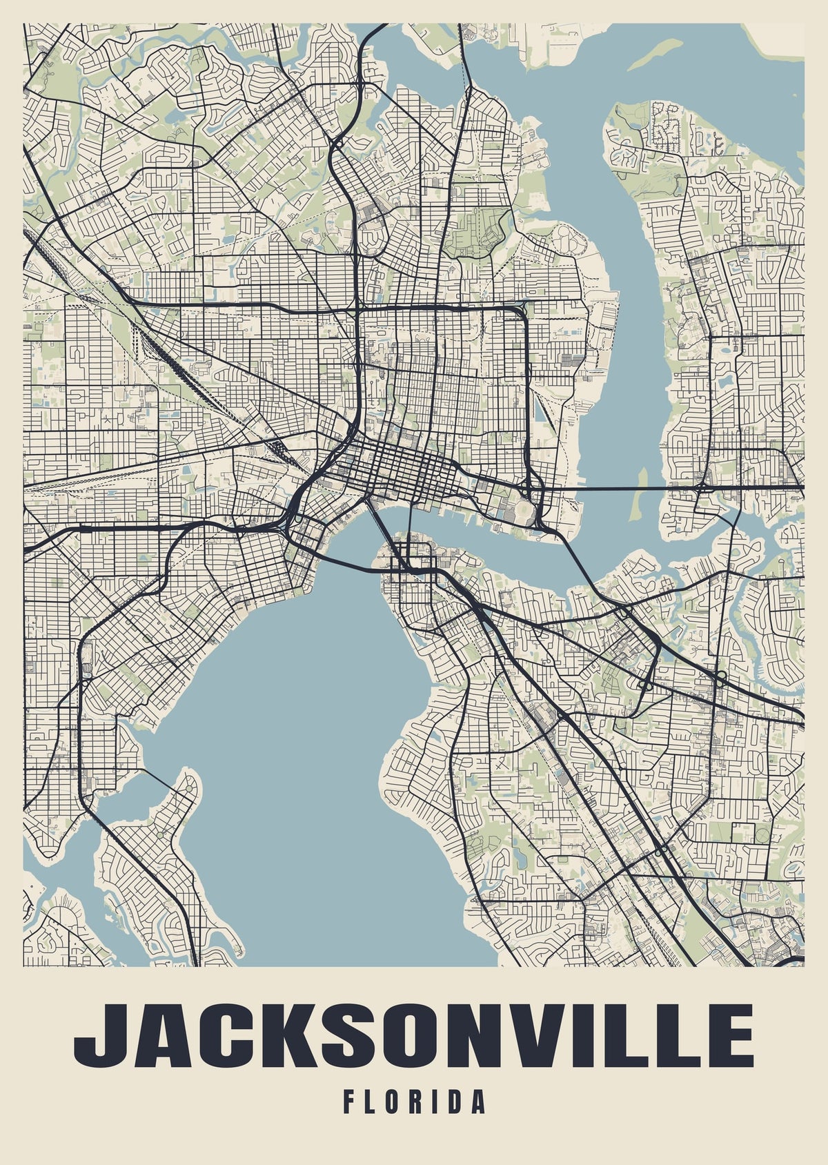 Street map poster of Jacksonville, Florida
