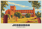 Jedburgh Abbey poster, Retro Railway style