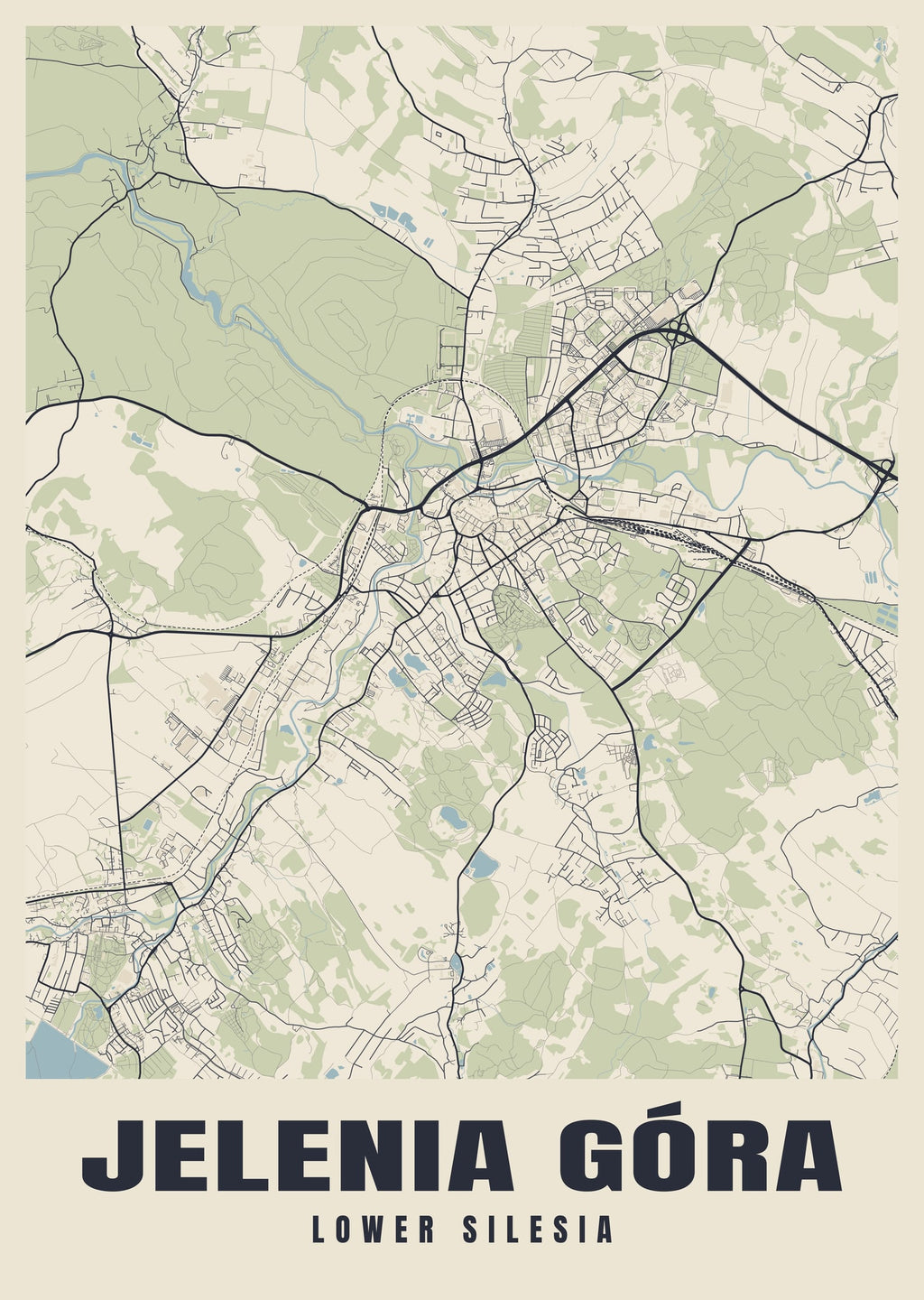 Street map poster of Jelenia Góra, Lower Silesia