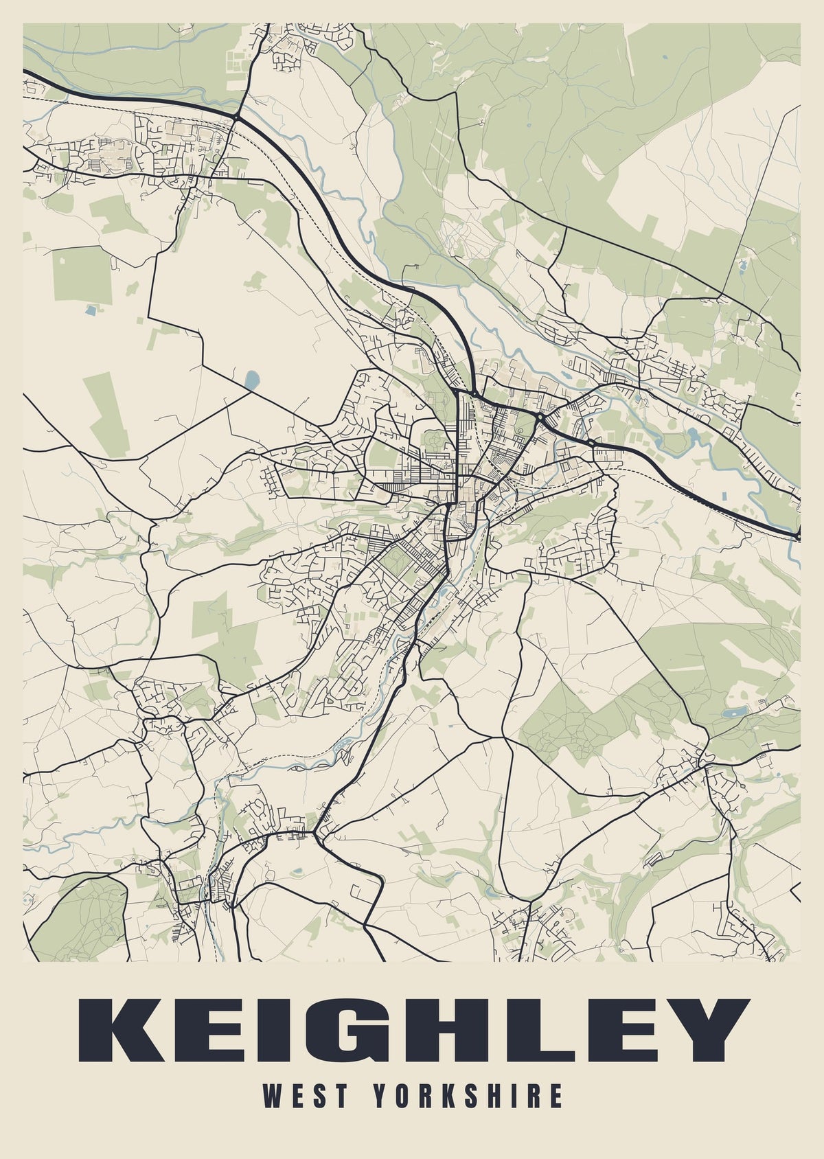 Street map poster of Keighley, West Yorkshire