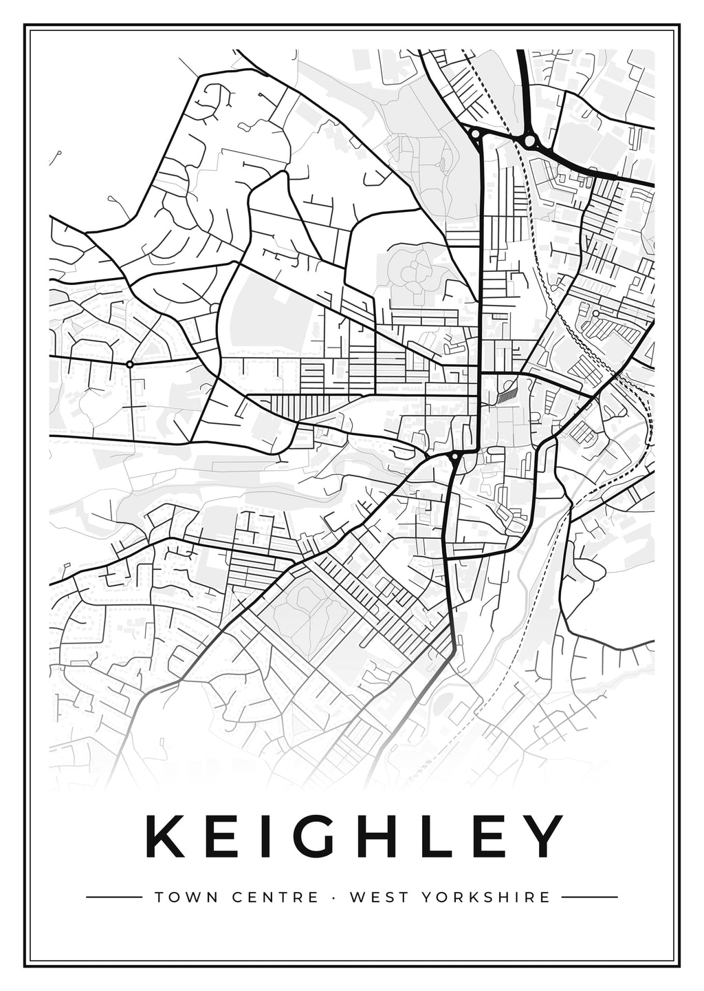 Street map poster of Keighley town centre, West Yorkshire