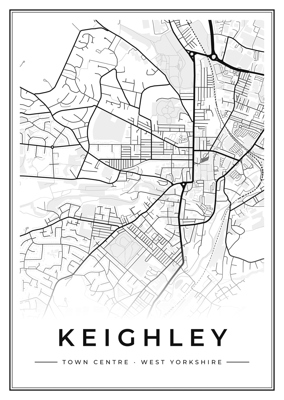 Street map poster of Keighley town centre, West Yorkshire