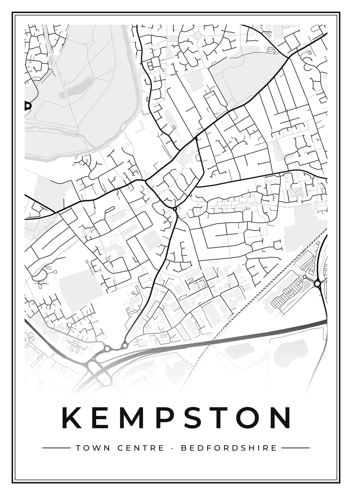 Street map poster of Kempston town centre, Bedfordshire