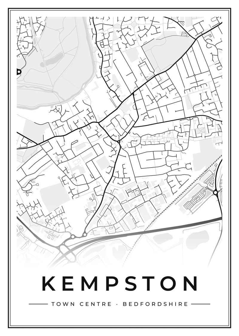 Kempston Town Centre Street Map Poster