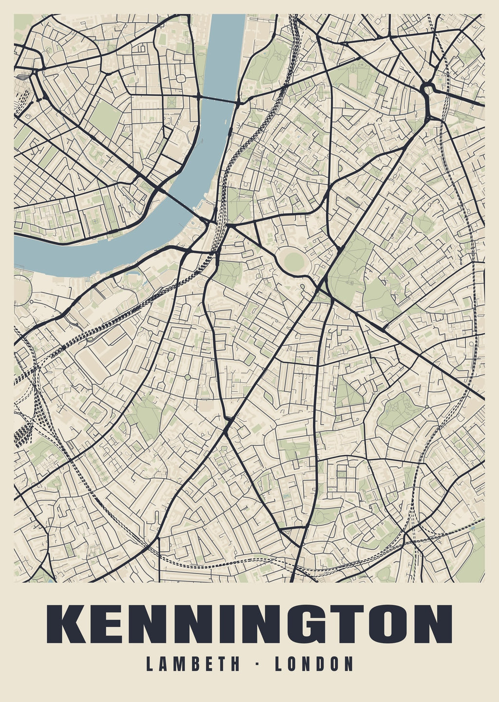 Heritage street map poster of Kennington, Lambeth, London