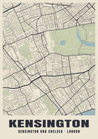 Heritage street map poster of Kensington, Kensington and Chelsea, London