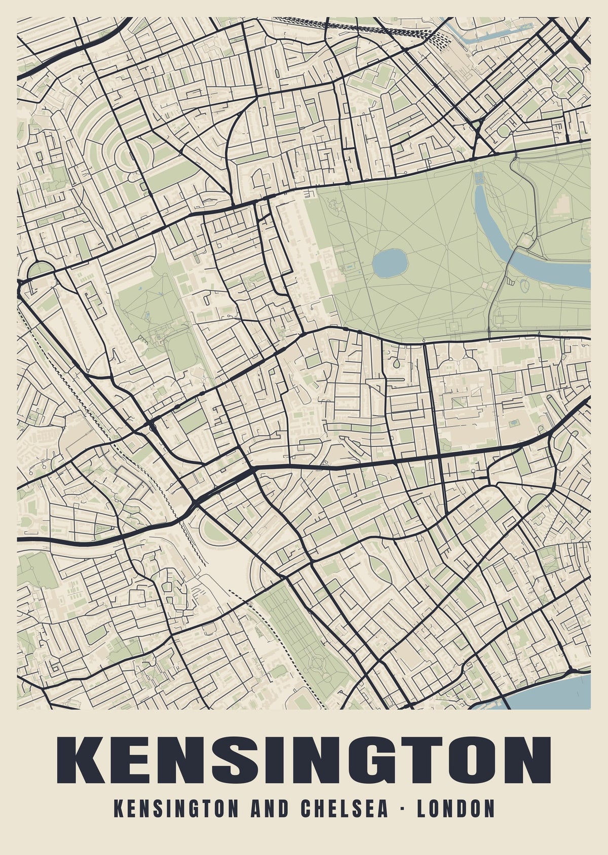 Heritage street map poster of Kensington, Kensington and Chelsea, London