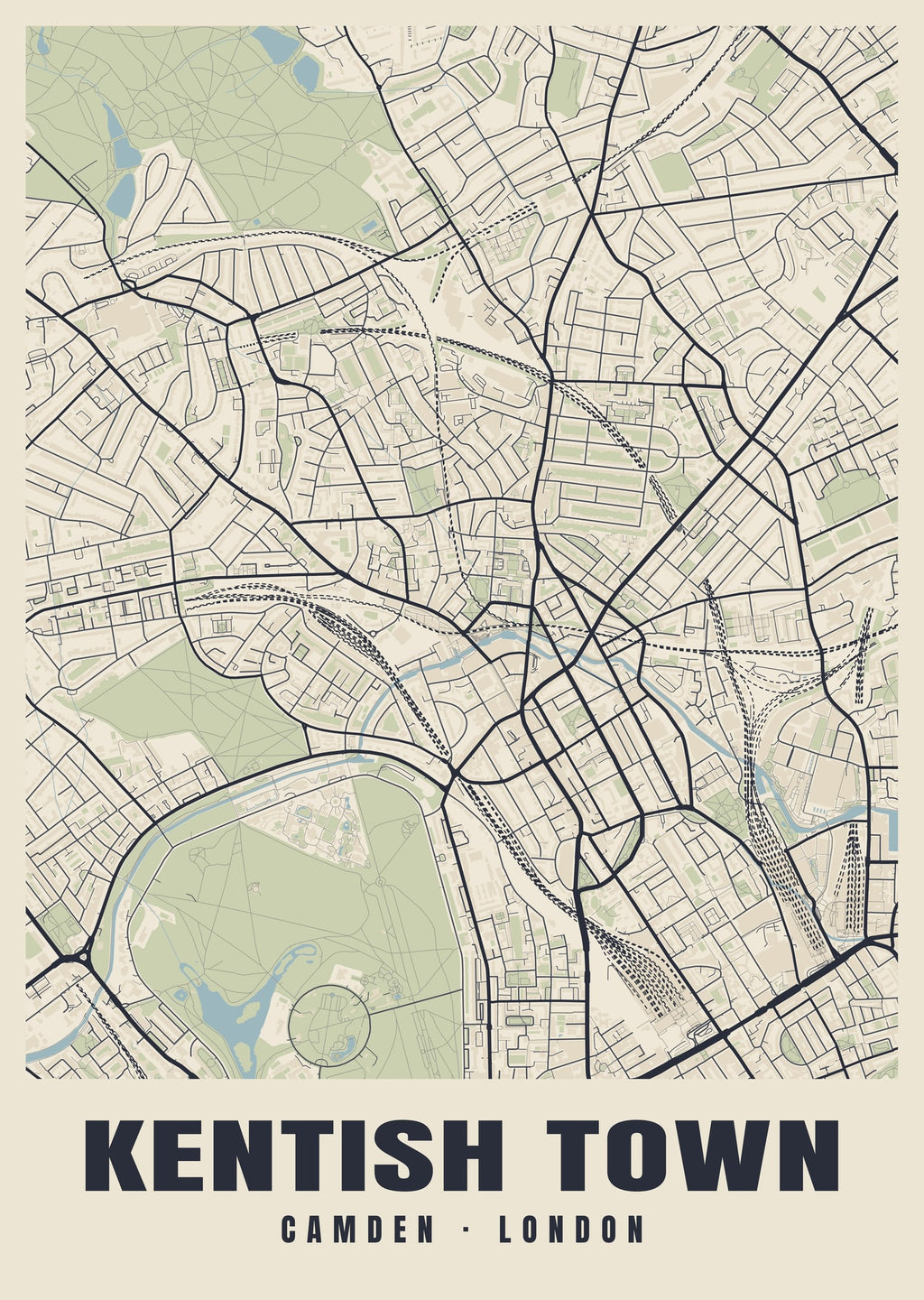 Heritage street map poster of Kentish Town, Camden, London