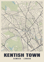 Heritage street map poster of Kentish Town, Camden, London