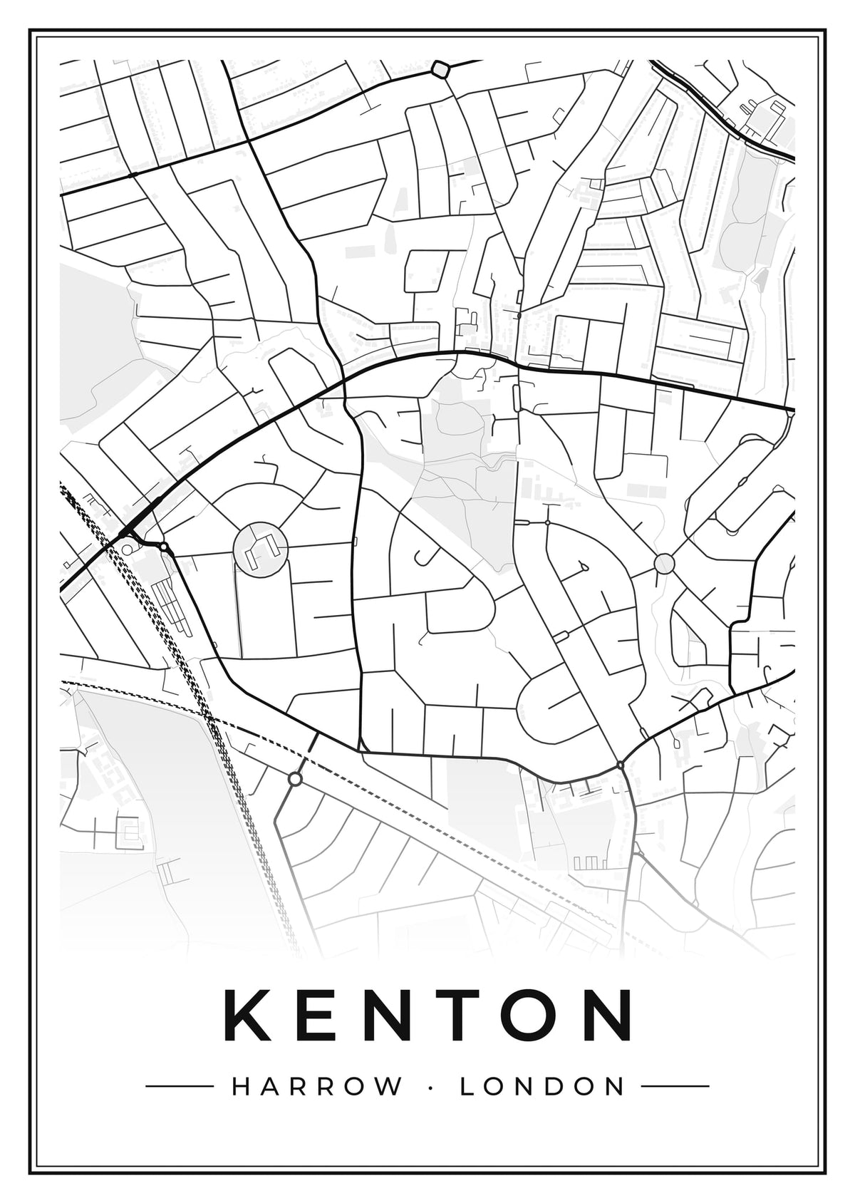 Street map poster of Kenton, Harrow, London