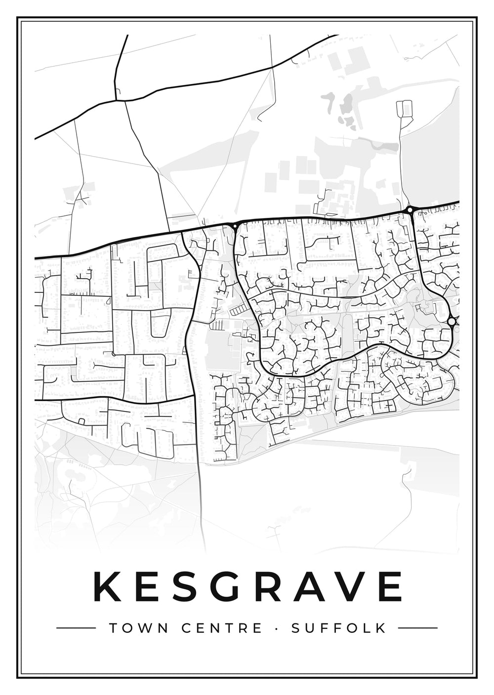Kesgrave Town Centre Street Map Poster