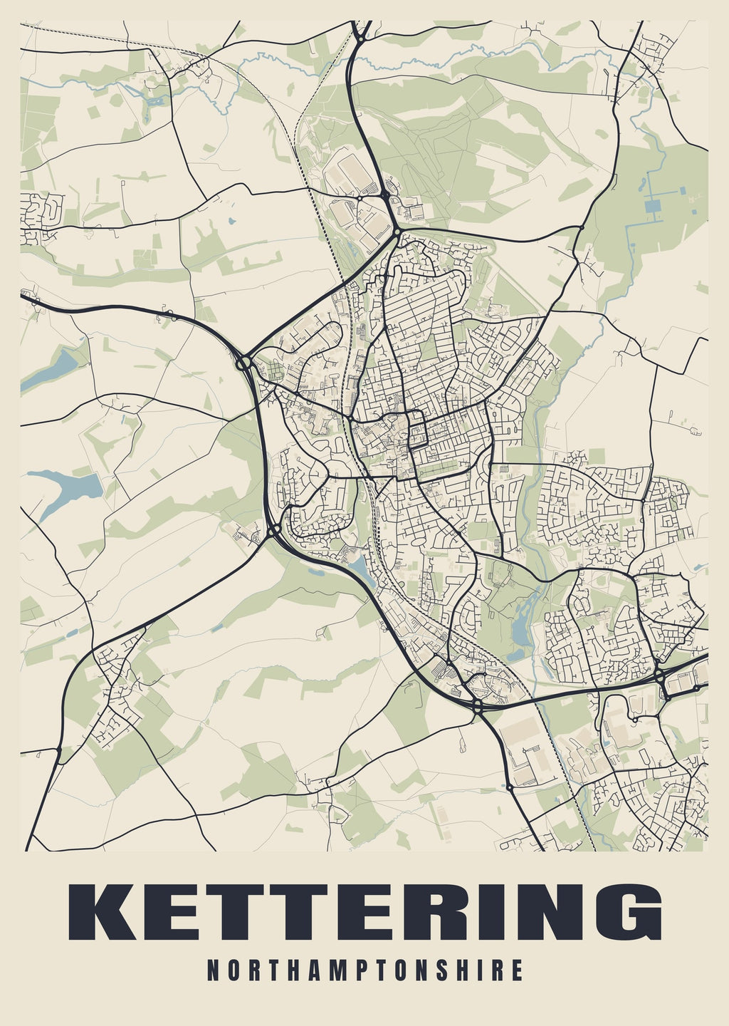 Street map poster of Kettering, Northamptonshire