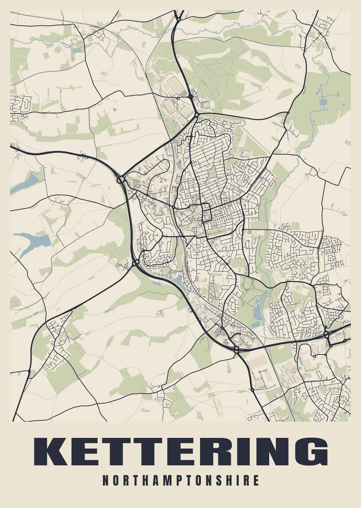 Street map poster of Kettering, Northamptonshire