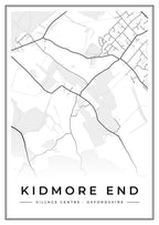 Street map poster of Kidmore End village centre, Oxfordshire