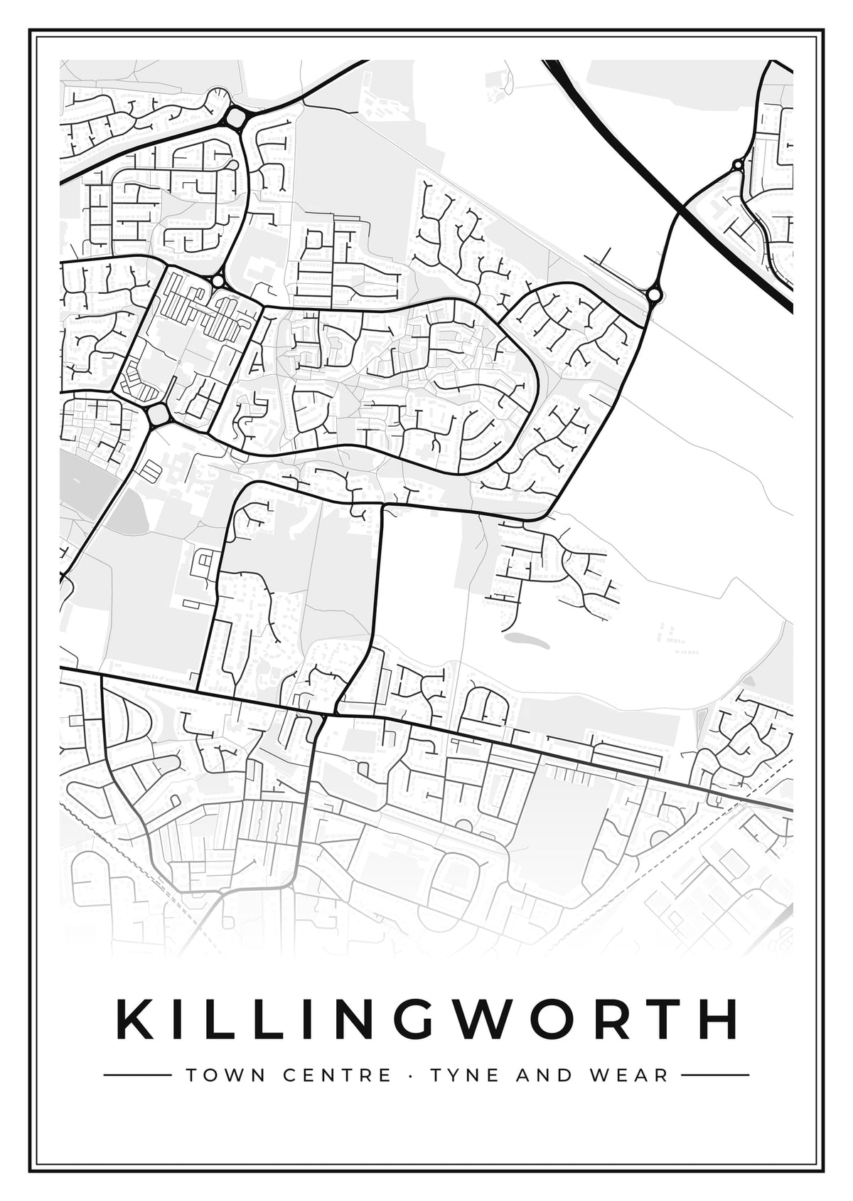 Street map poster of Killingworth town centre, Tyne and Wear