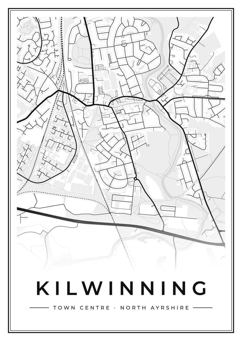 Street map poster of Kilwinning town centre, North Ayrshire