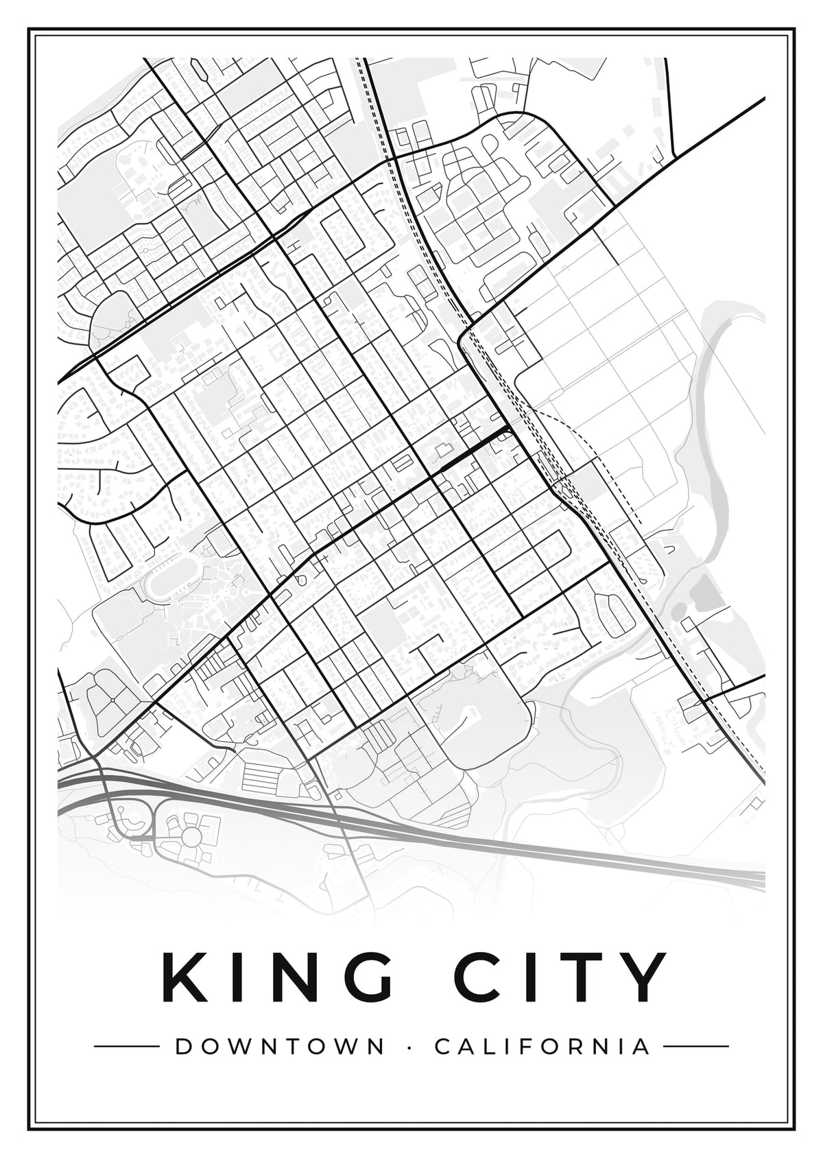 Street map poster of downtown King City, California