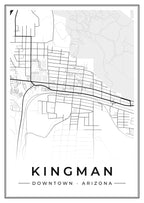 Street map poster of downtown Kingman, Arizona