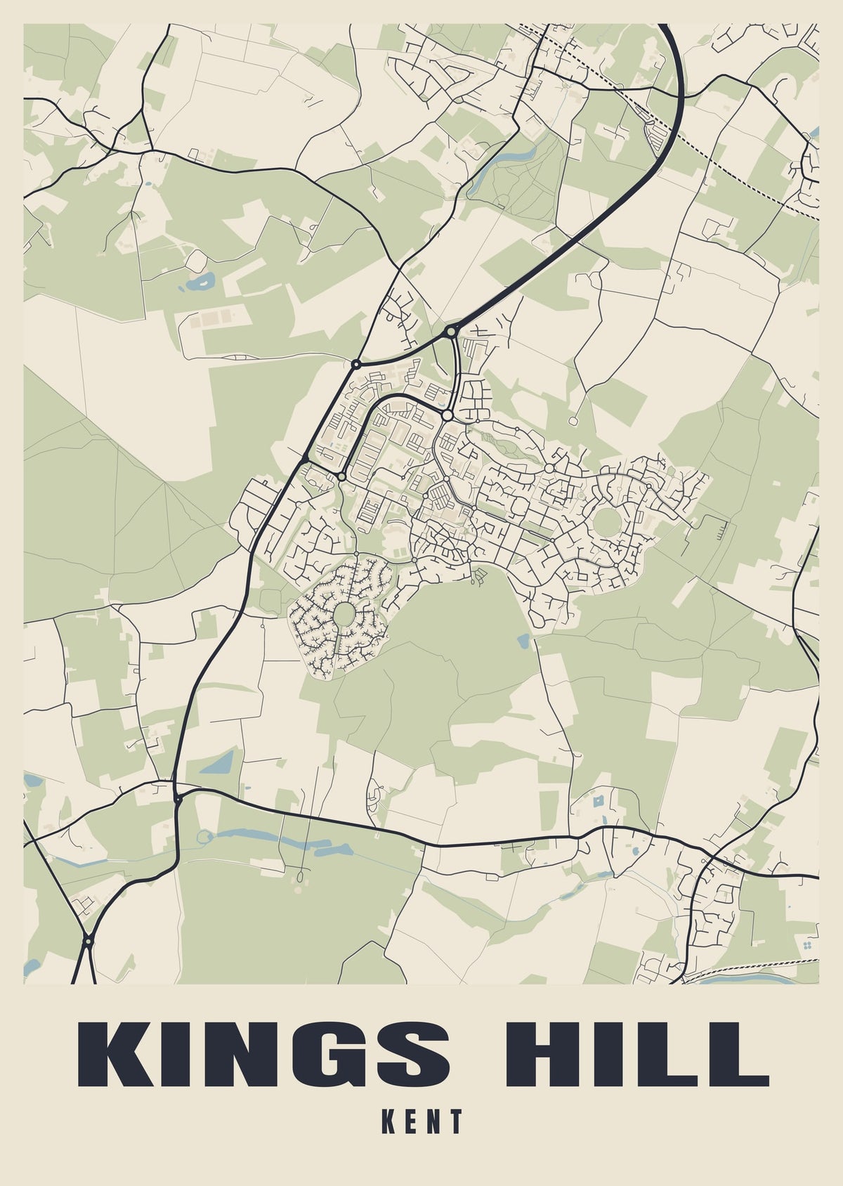 Street map poster of Kings Hill, Kent