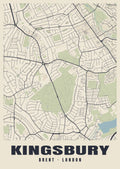 Heritage street map poster of Kingsbury, Brent, London