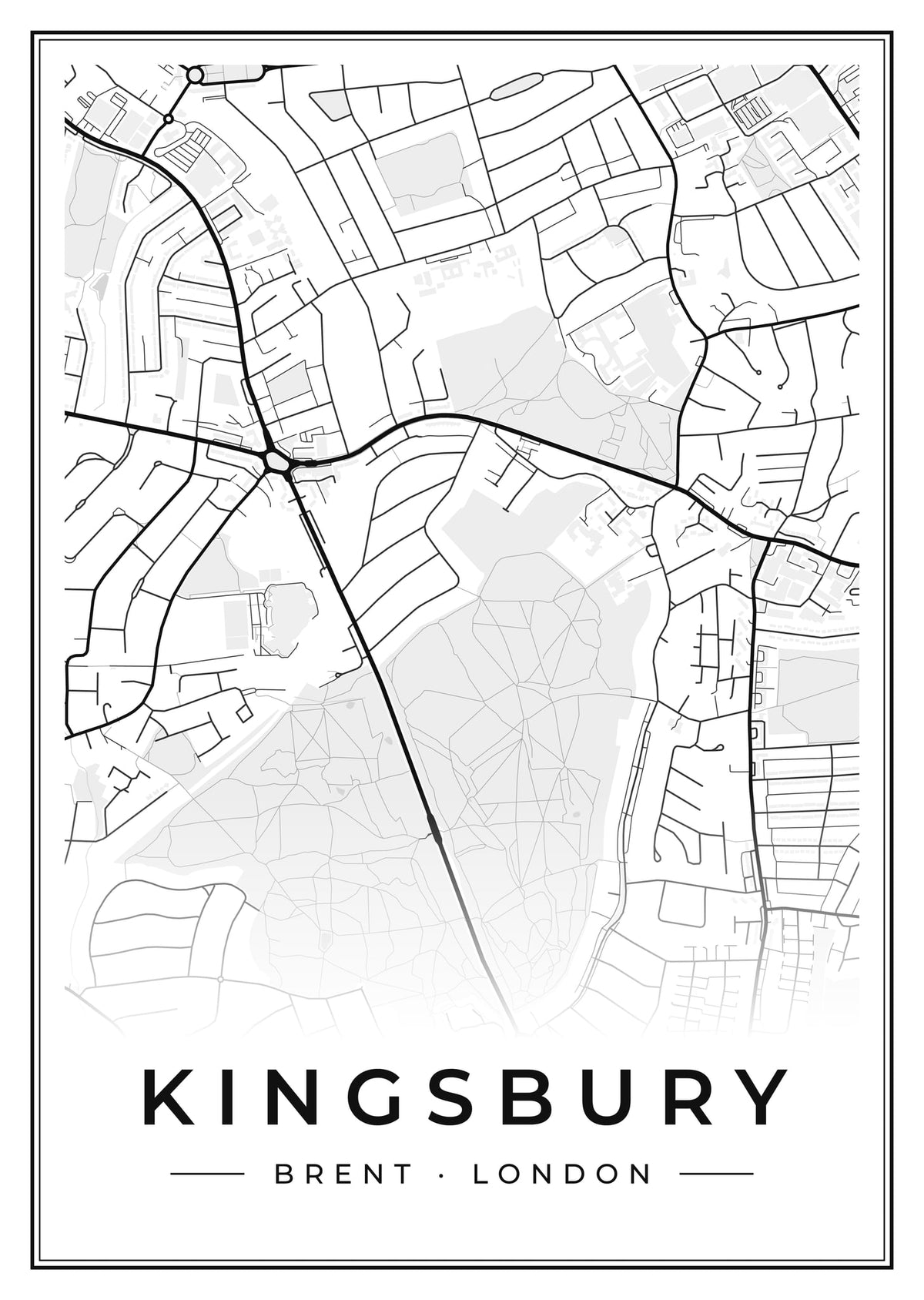 Street map poster of Kingsbury, Brent, London