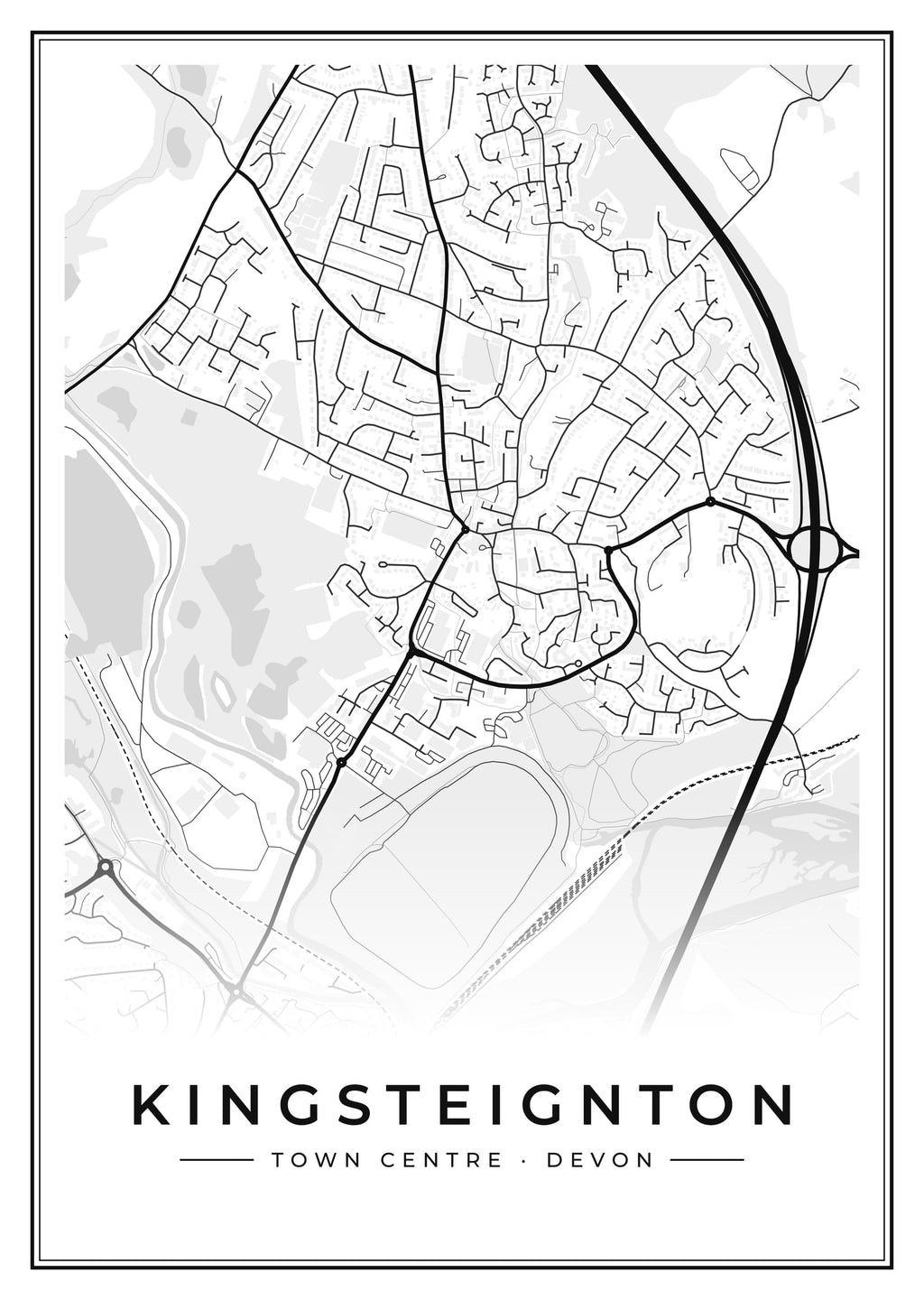 Street map poster of Kingsteignton town centre, Devon