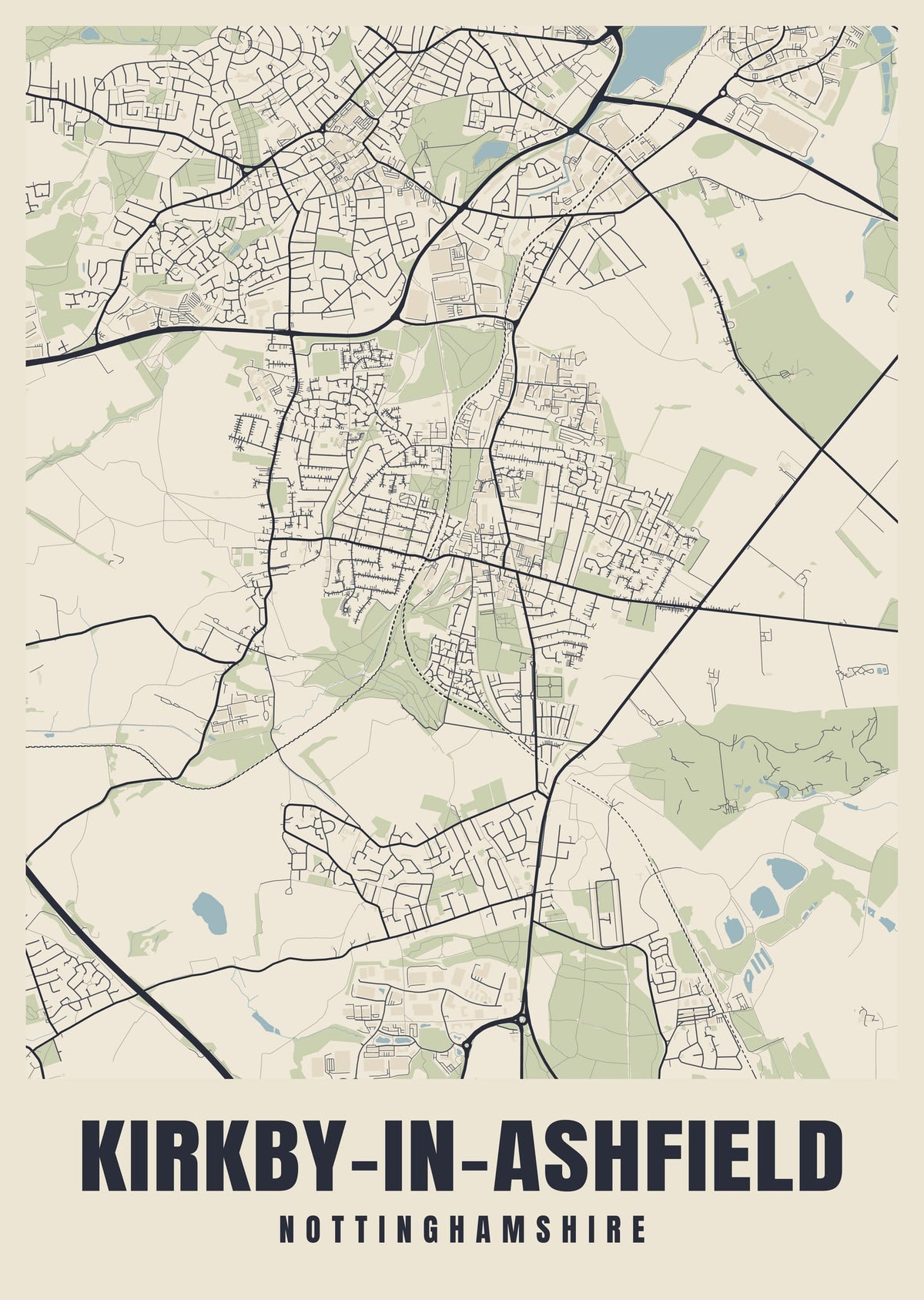 Street map poster of Kirkby-in-Ashfield, Nottinghamshire