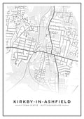 Street map poster of Kirkby-in-Ashfield town centre, Nottinghamshire