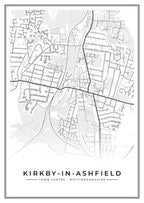 Street map poster of Kirkby-in-Ashfield town centre, Nottinghamshire