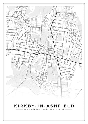 Kirkby-in-Ashfield Town Centre Street Map Poster