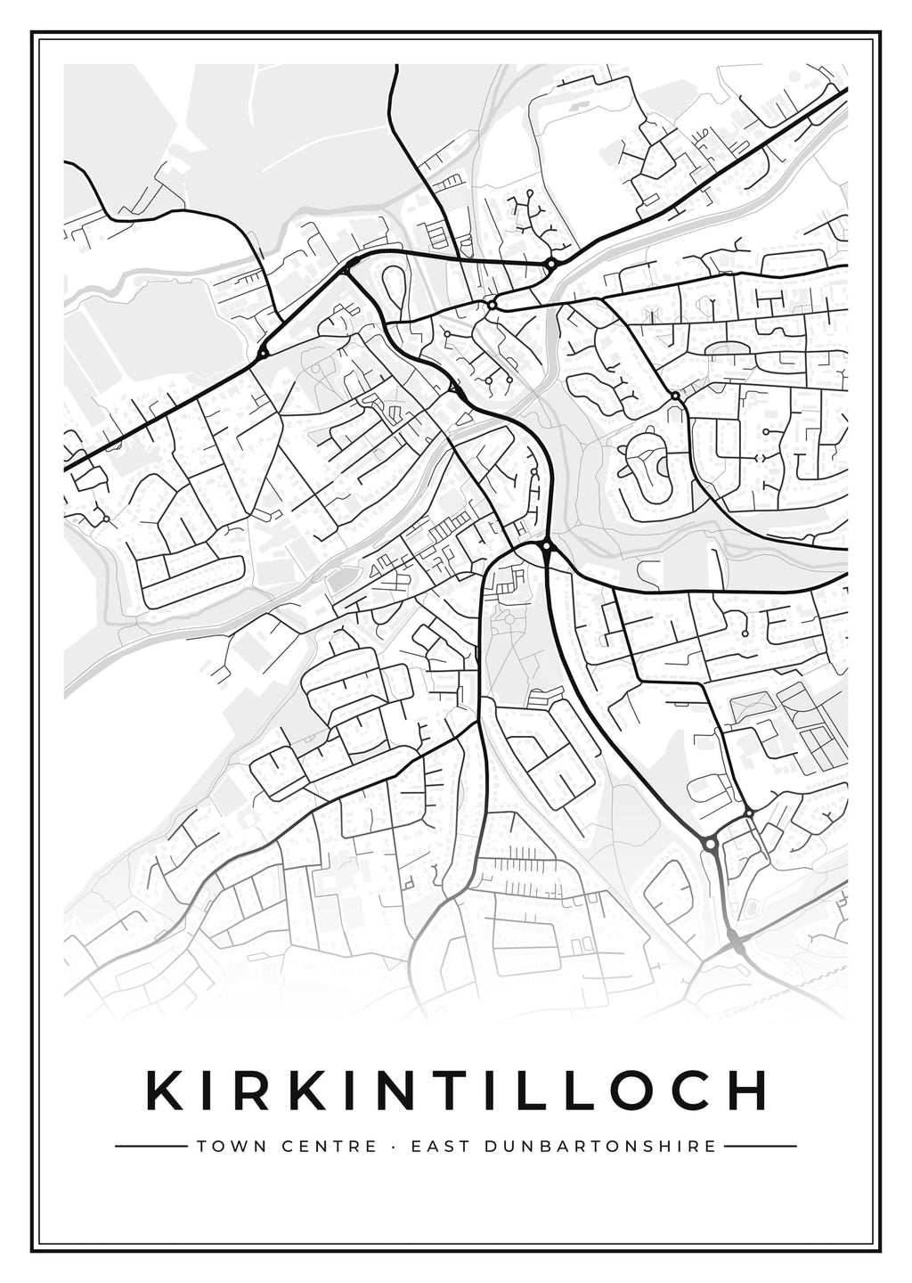 Street map poster of Kirkintilloch town centre, East Dunbartonshire
