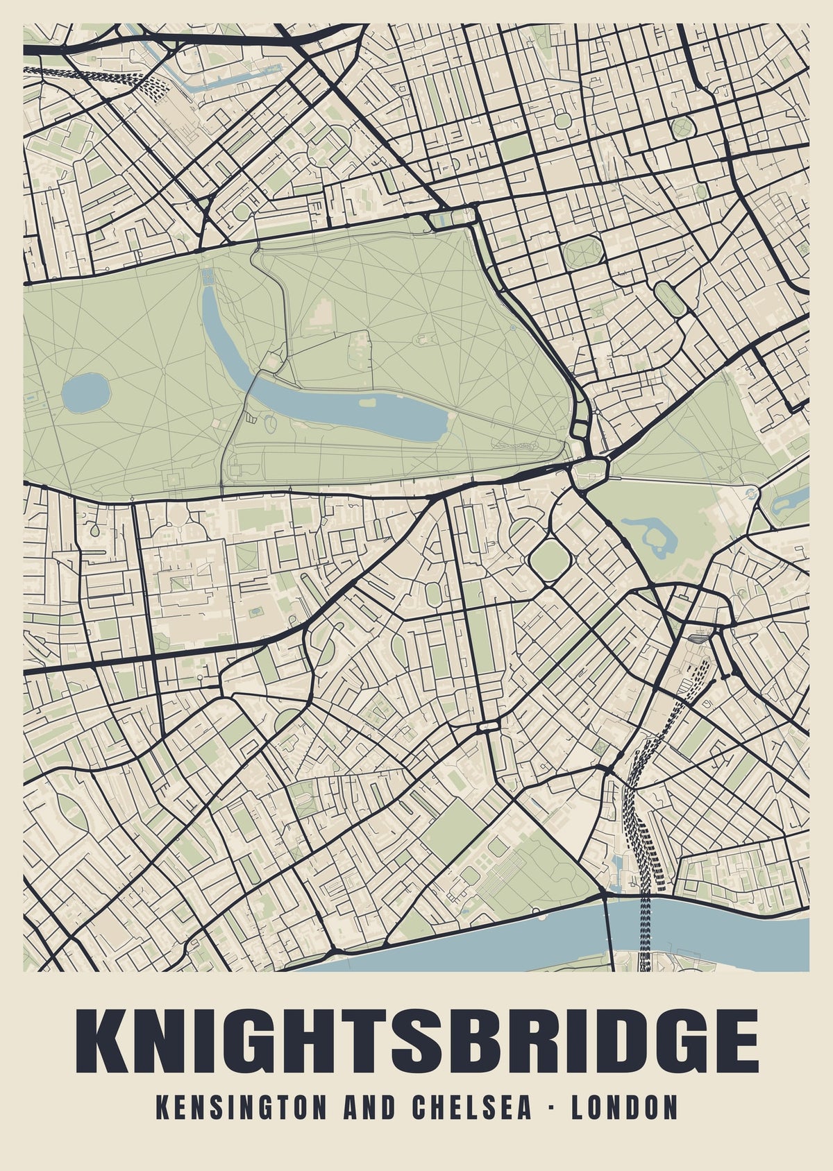 Heritage street map poster of Knightsbridge, Kensington and Chelsea, London