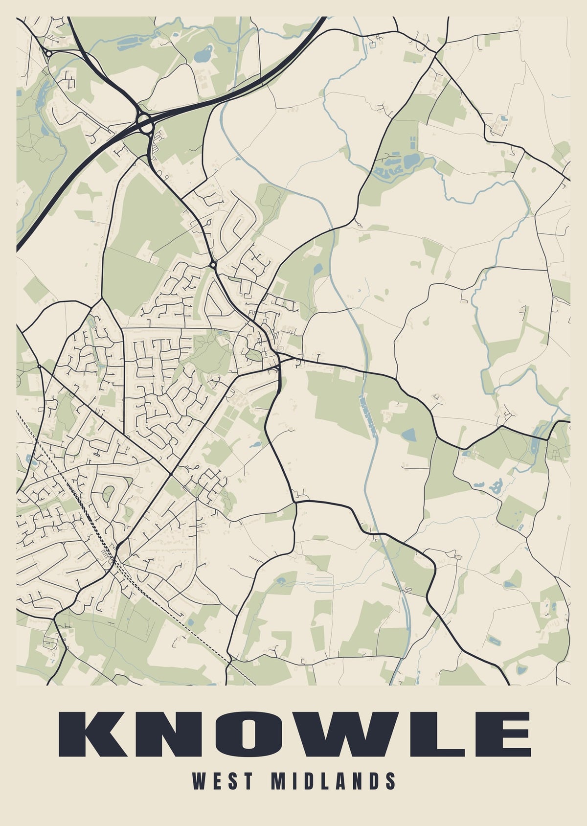 Street map poster of Knowle, West Midlands