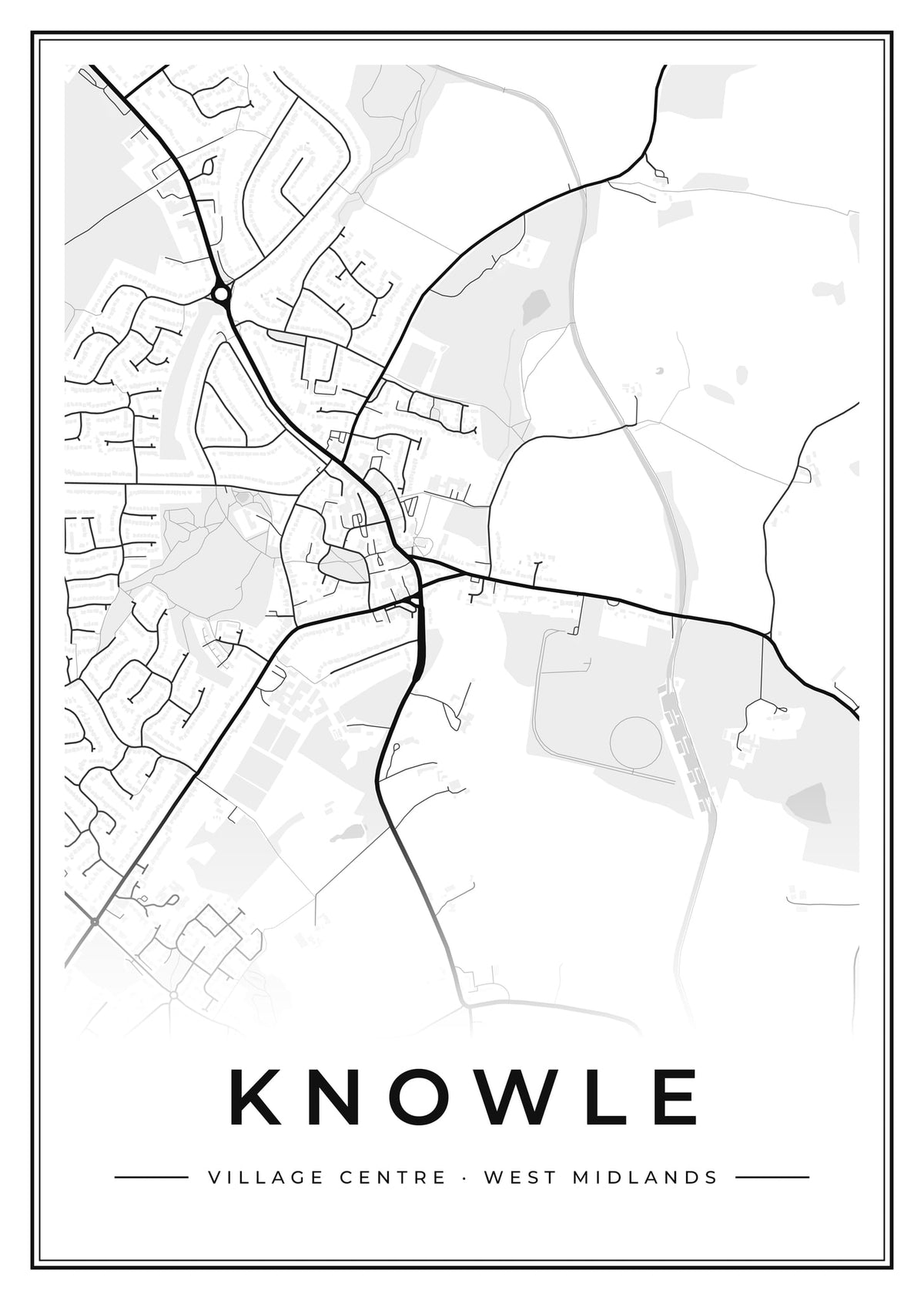Street map poster of Knowle village centre, West Midlands