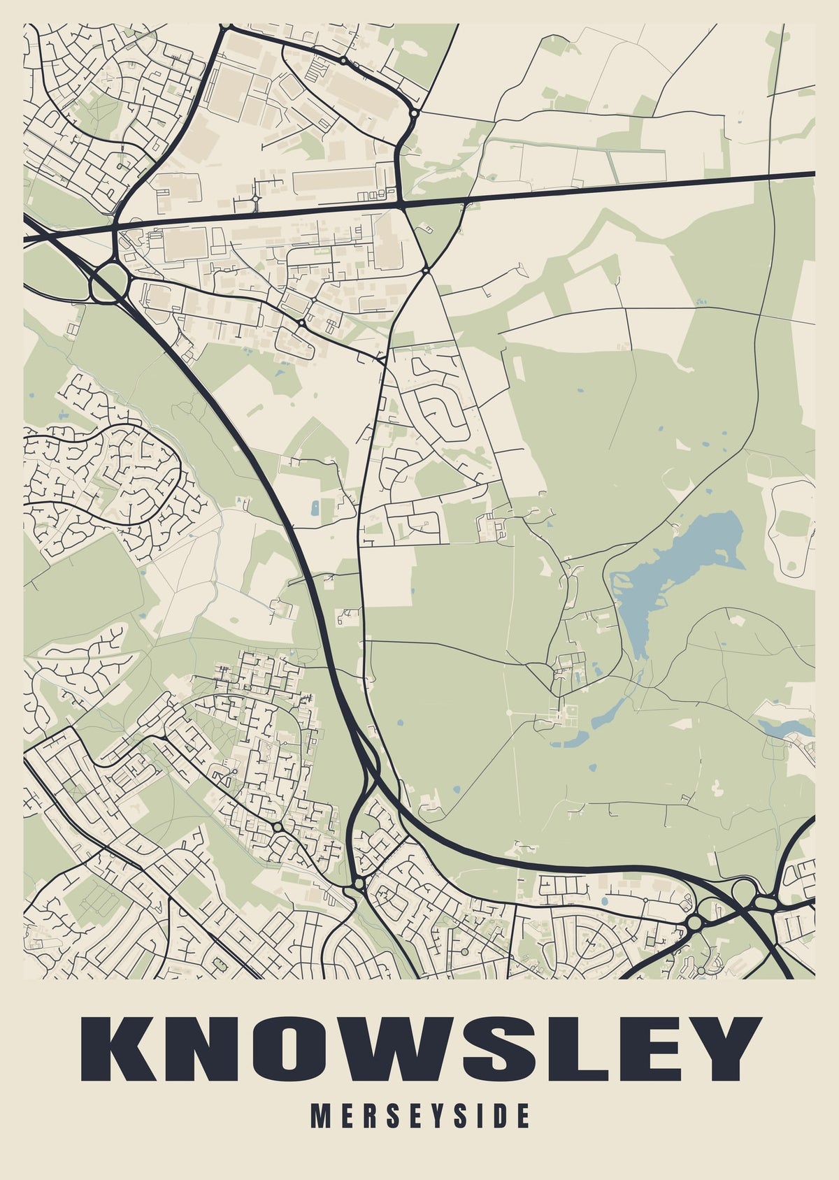 Street map poster of Knowsley, Merseyside