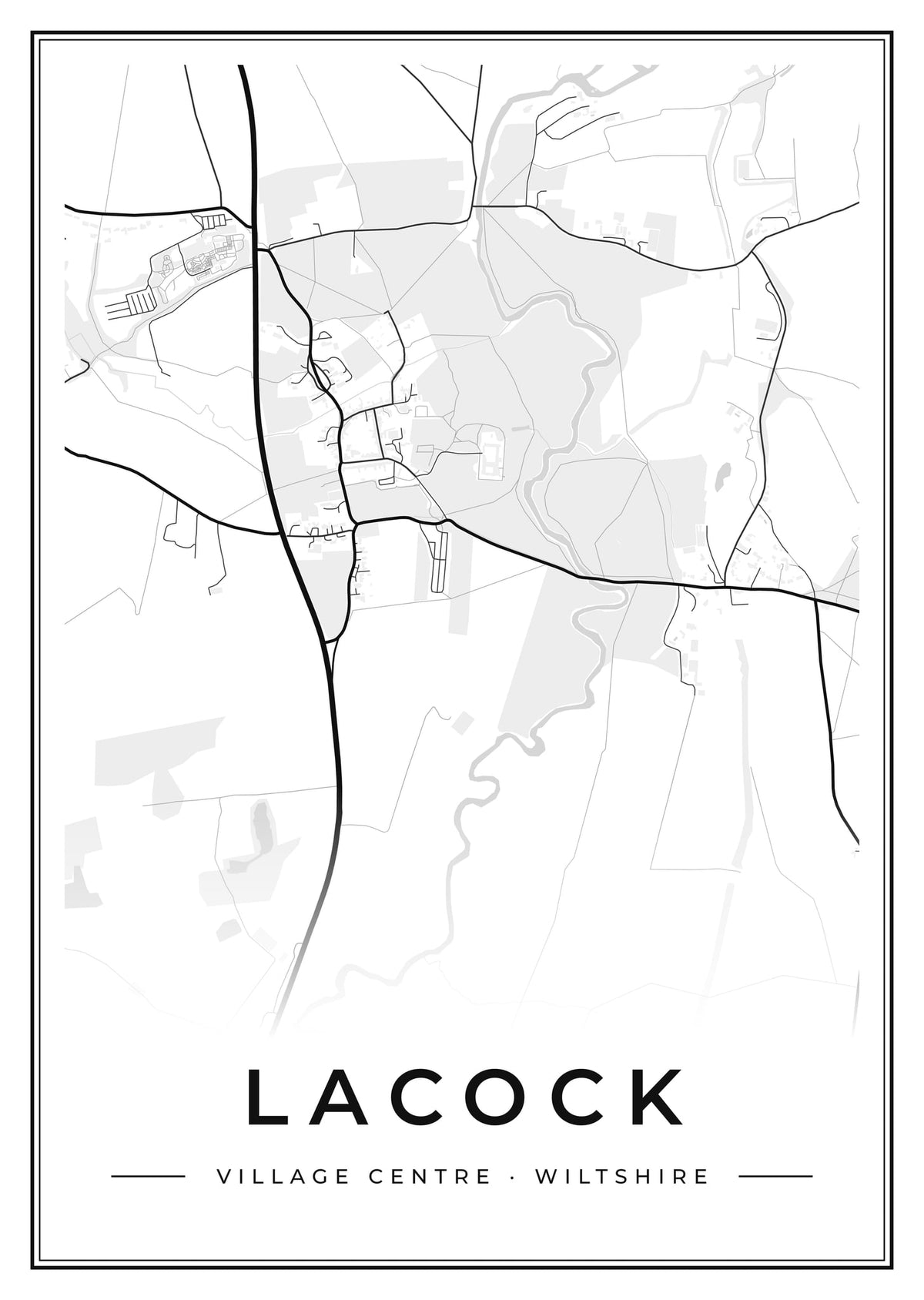 Street map poster of Lacock village centre, Wiltshire