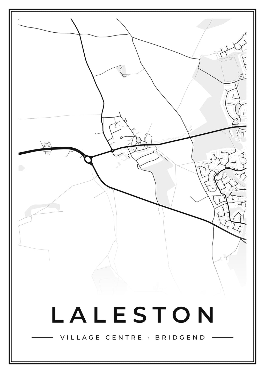 Street map poster of Laleston village centre, Bridgend
