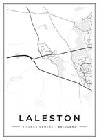 Street map poster of Laleston village centre, Bridgend